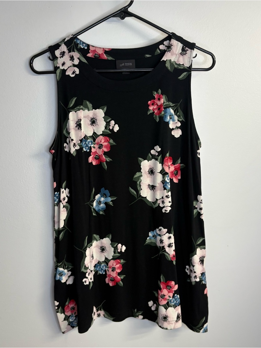 J. Jill Black Floral Sleeveless Tank with Multicolor Blooms